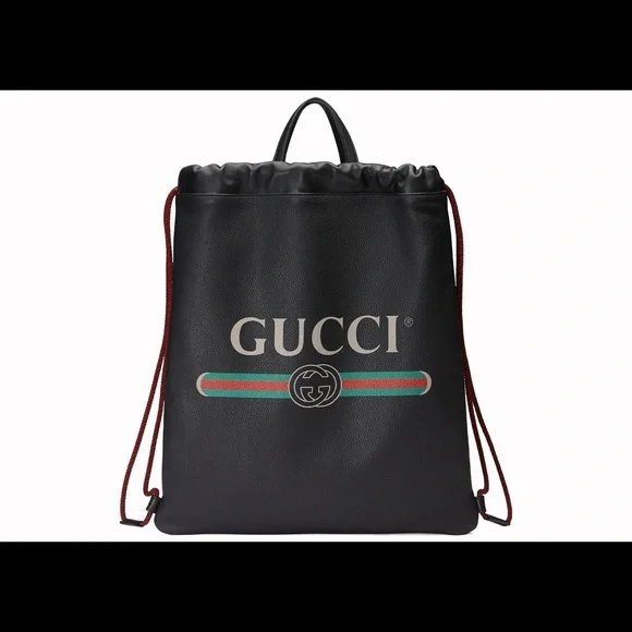 Authentic Gucci drawstring leather backpack in black Gucci Calfskin Logo Drawstring Backpack Black 1803809  main image 4